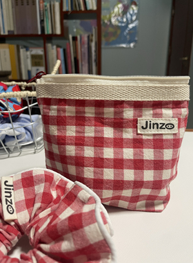 Jinz-韩国进口格子豹纹化妆包大容量便携式旅行洗漱包收纳包