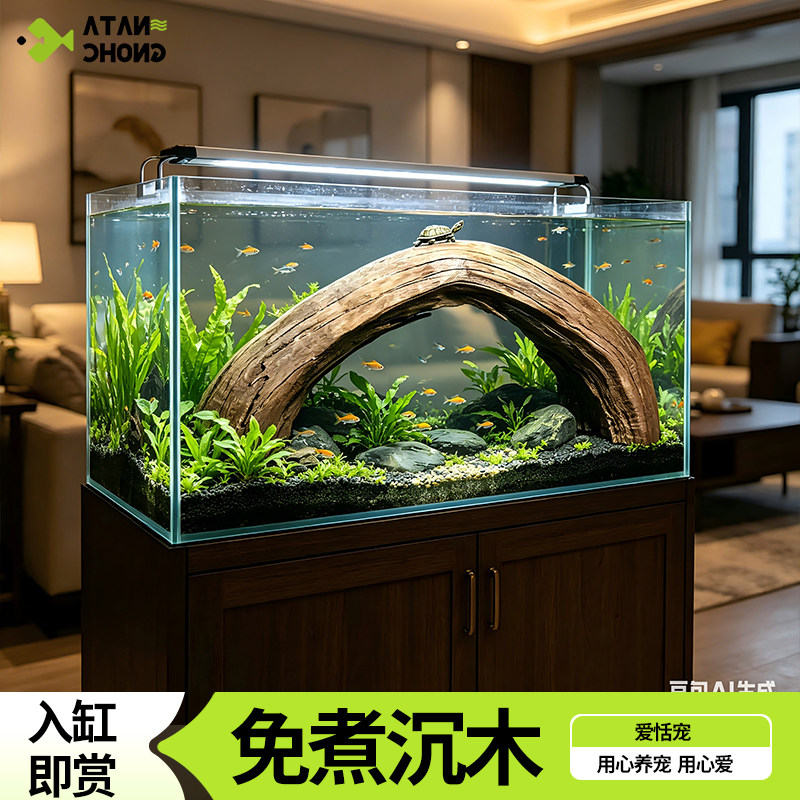 紫柚木精品4060cm天然鱼缸造景沉木大号树桩乌龟晒台水族箱装饰木