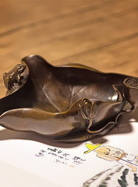 铜烟灰缸家用 客厅复古仿古创意礼品摆件 个性荷花潮流工艺品摆设