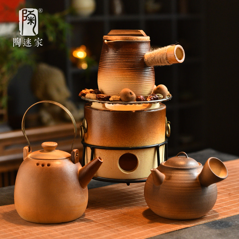 陶迷粗陶煮茶壶炭炉复古围炉煮茶功夫器具全带烤网铁架底座防烫