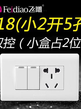飞雕二位孔小二控五孔两插座关带五孔