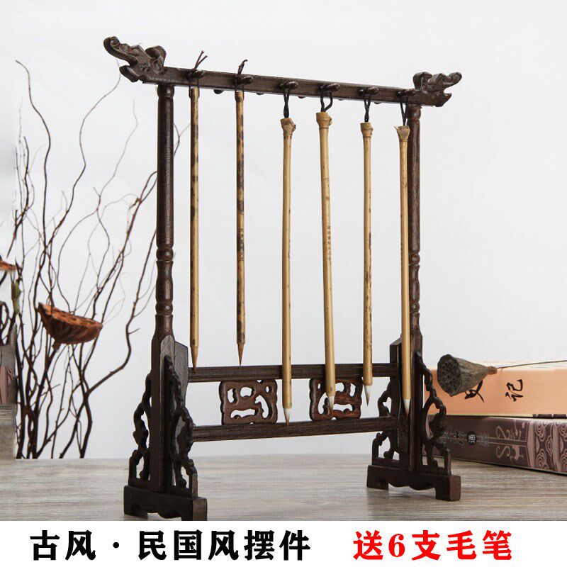 木质龙头毛笔笔挂拍照道具创意笔架古风古装摄影塑料笔挂饰品