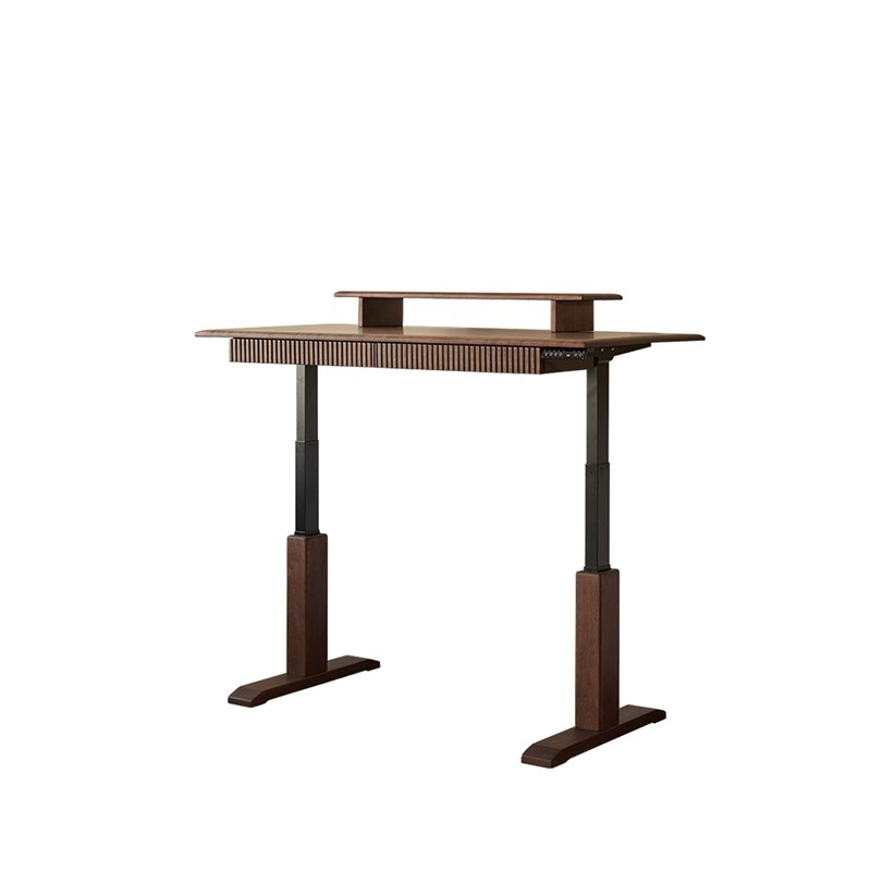 北美黑胡桃木电动升降桌复古色实木书桌现代家用办公桌写字桌
