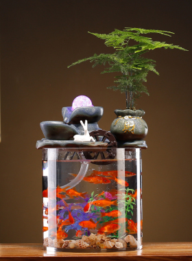 悬壶流水循环水招财小型鱼缸生财客厅办公室桌面微景观装饰品