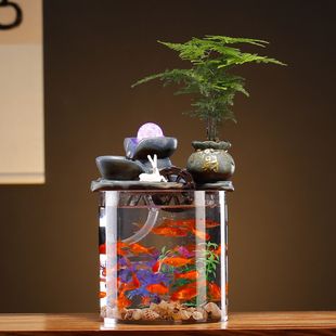 悬壶流水循环水招财小型鱼缸生财客厅办公室桌面微景观装饰品