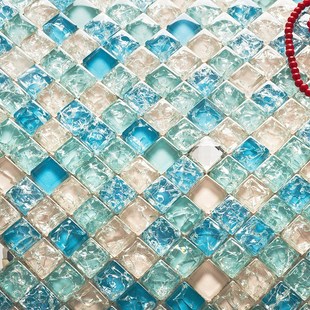 O地中海水晶冰裂玻璃马赛克瓷砖卫生间水池拼背景墙小块砖