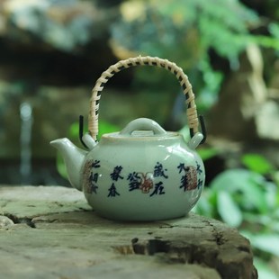 D泡茶功夫茶具西施壶古陶提梁 陶瓷家用手工手绘粗陶茶壶单壶老式