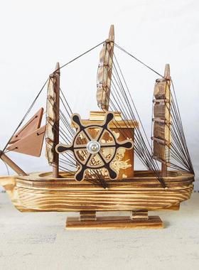 直发一帆风顺创新艺术个性八音盒装饰木制熏黑船定制