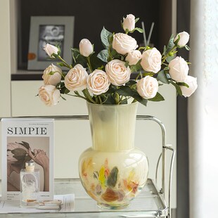 柏梵缤纷玻璃瓶彩色中古艺术插器级感客厅餐桌装 饰