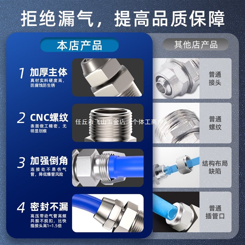 气管快速通快拧铜直通弯头内外丝变径
