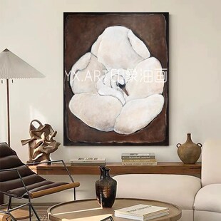 纯手绘油画民宿推荐侘寂风客厅装饰画抽象白天鹅质感肌理玄关挂画