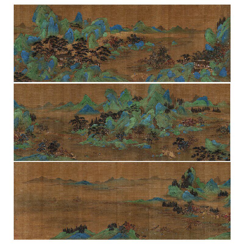 赵伯驹秋山无尽图传统青绿山水画临摹范本装饰画艺术绢布画心