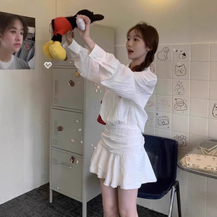 夏日绝美穿搭雪纺白色收腰连衣裙子女2026早春新款小个子套装短裙