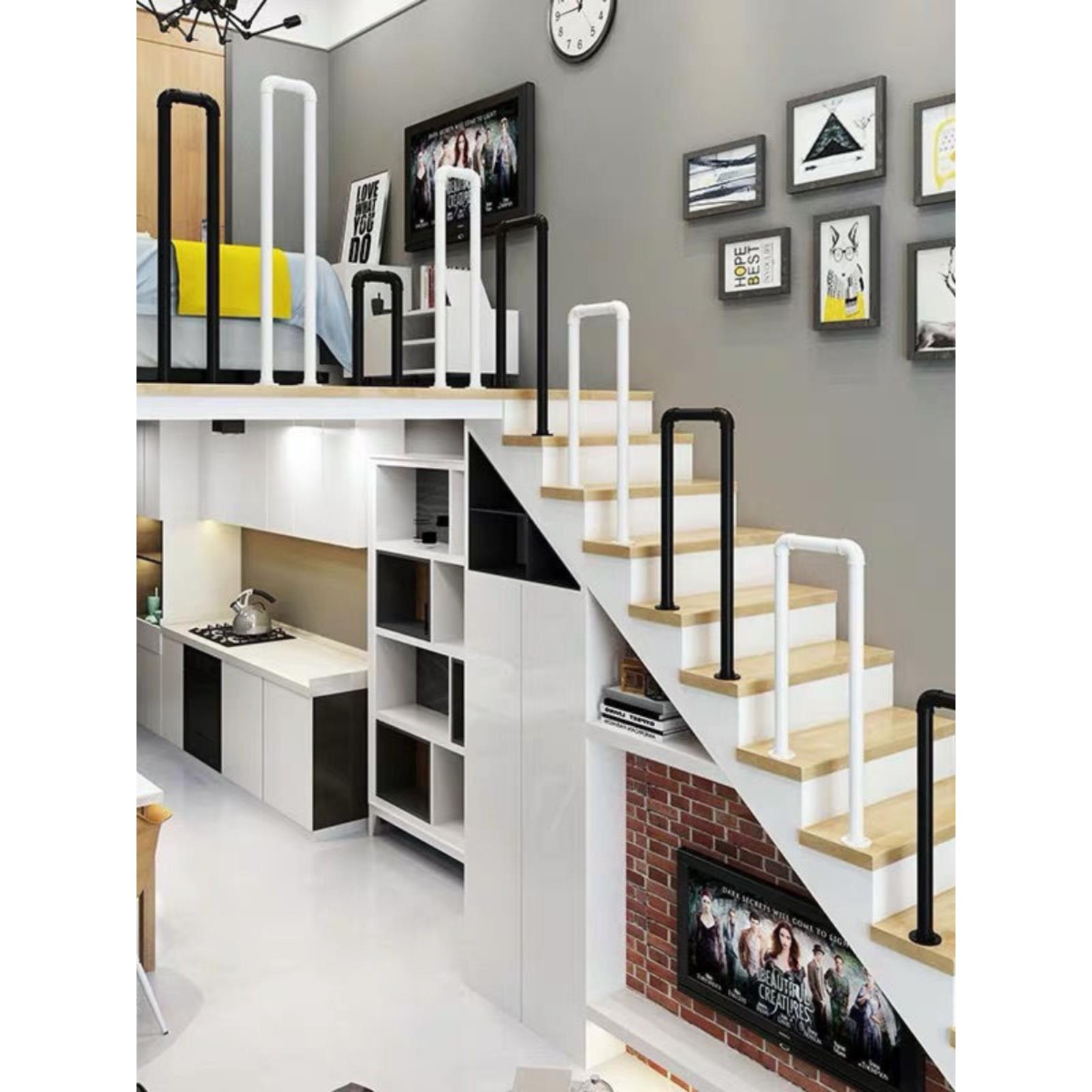 楼梯扶手护栏现代简约室内过道家用阳台老人儿童栏杆阁楼铁艺围栏