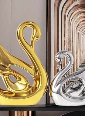 天鹅饰品欧式家居陶瓷无障碍豪华展示柜工艺品入口客厅电视酒柜装