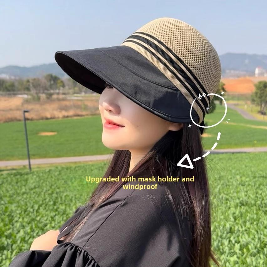 2025新款防晒遮阳帽子女夏季速干镂空透气大檐空顶沙滩遮脸渔夫帽
