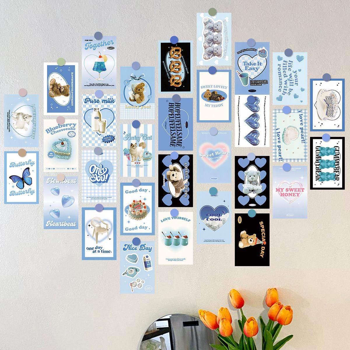 ins风海报墙贴蓝色卡片氛围感遮丑房间背景装饰神器改造好物壁饰,家居饰品,文化墙贴,淘宝优惠券,粉丝福利购,淘宝优惠卷