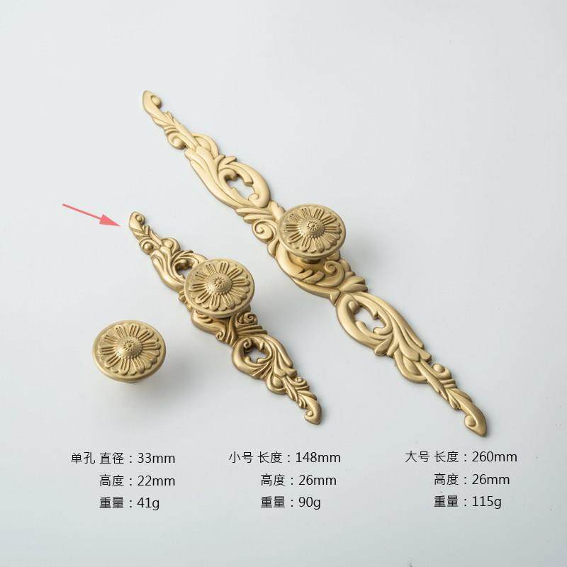欧式黄铜拉手美式柜门抽屉衣柜轻奢纯铜整体橱柜门家俱金色门把手