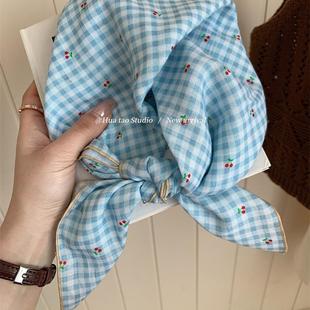 自留软乎乎方巾碎花波点棉麻领巾装饰头巾文艺覆古小清新ins腰花