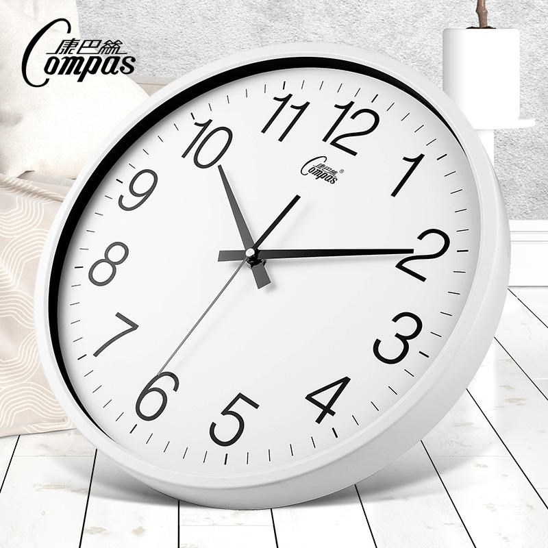 康巴丝钟表挂钟客厅圆形日历创意时钟现代大气电子静音石英钟