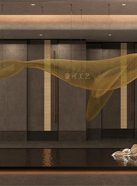 大型细丝鲸鱼镂空雕塑酒店地产庭院园金属铁艺装饰品