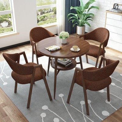 咖啡厅一桌四椅接待会客洽谈桌椅办公室休闲小圆桌仿实木餐桌