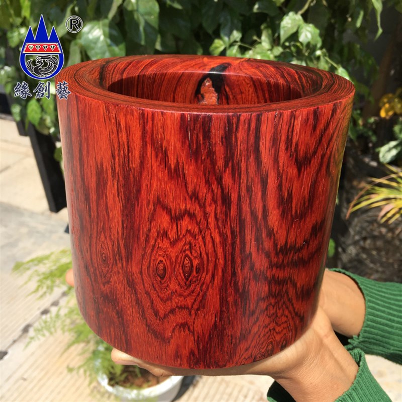 整木料奥氏黄檀书桌红木笔筒缅甸大红酸枝实木质精品鬼脸笔插摆件