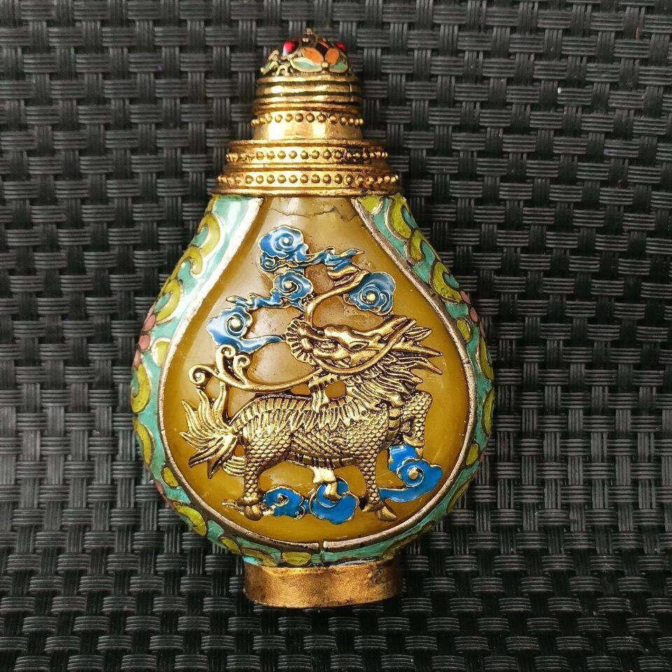 蒙古族手工特色鼻烟壶新铜镶嵌仿蜜蜡鼻烟壶藏族壶