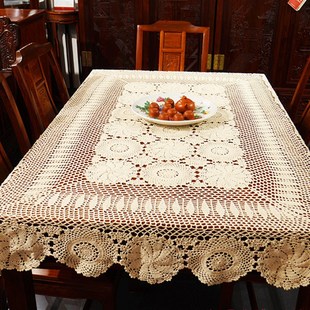 手工钩织卉镂空家居棉布艺方形欧式餐桌台布麻沙发茶几杯垫白色