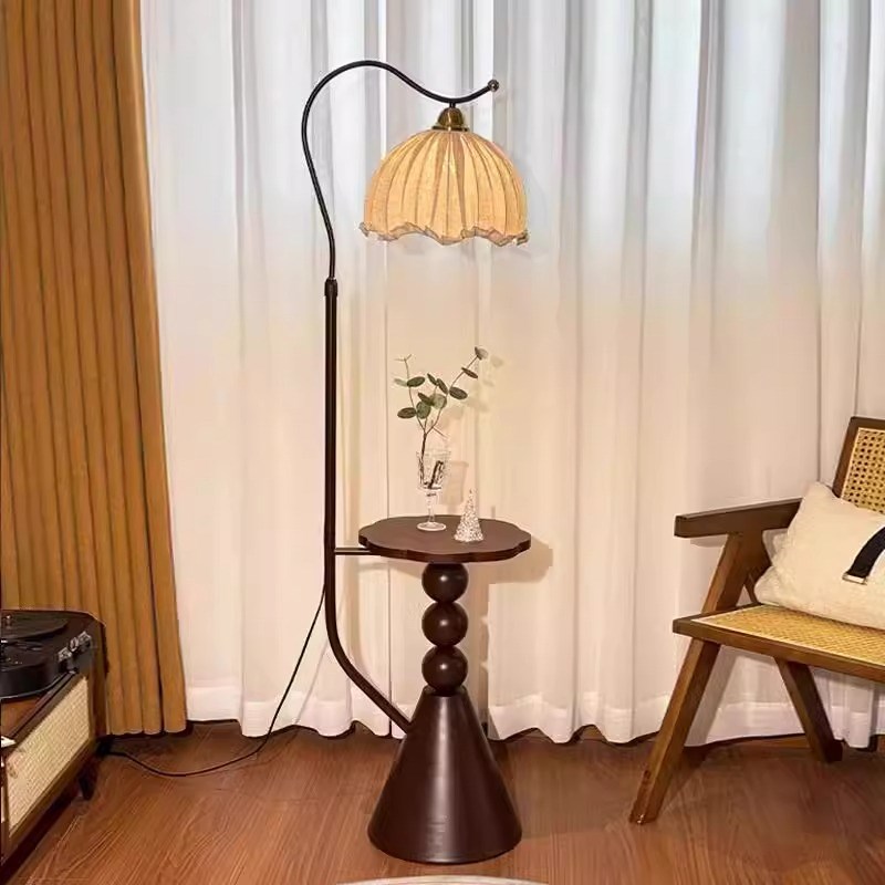 中古风落地灯客厅沙发旁氛围感茶几法式美式复古卧室床头柜一体灯