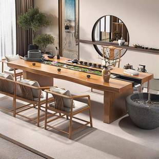 流水茶台景观循环一体中式茶桌实木创意石磨禅意原木功夫泡茶组合