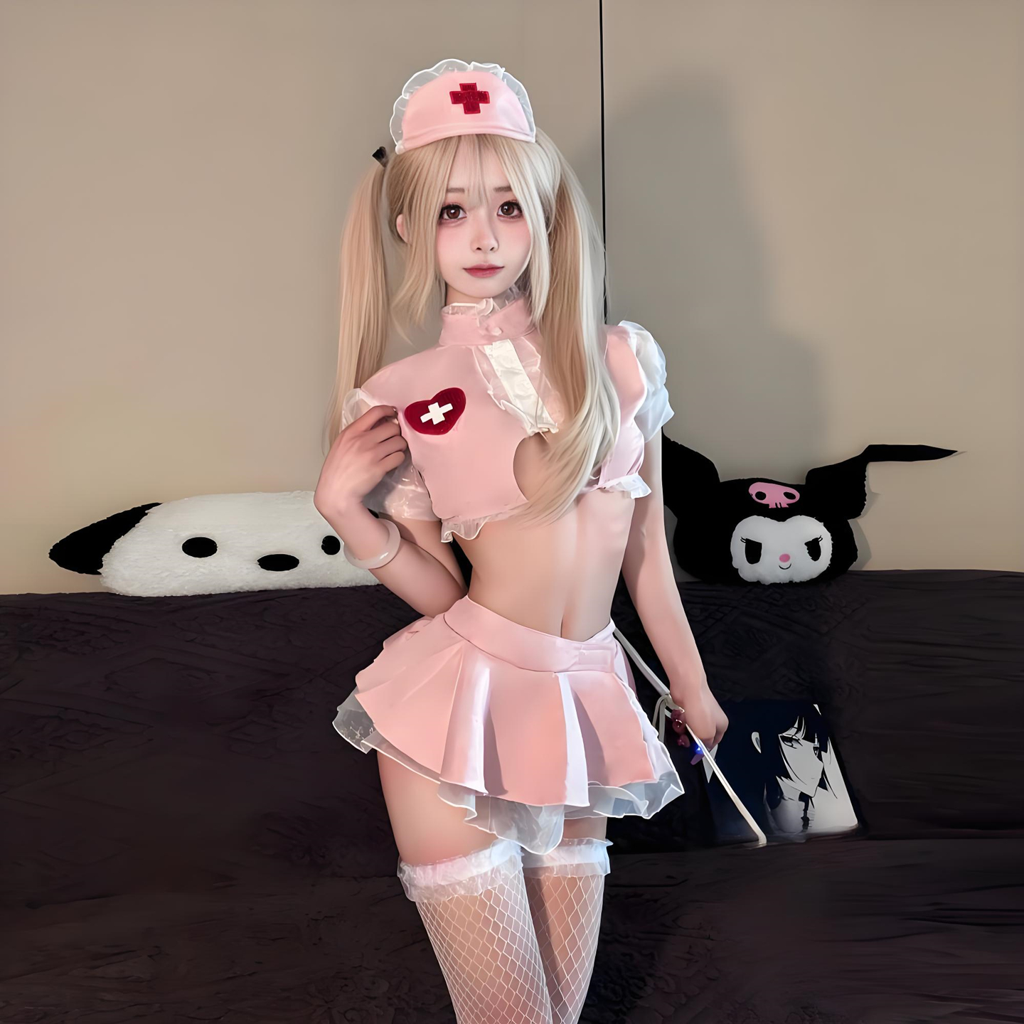 红鸾心动：粉色性感可爱护士姐姐套装 角色扮演镂空制服娇嫩套装