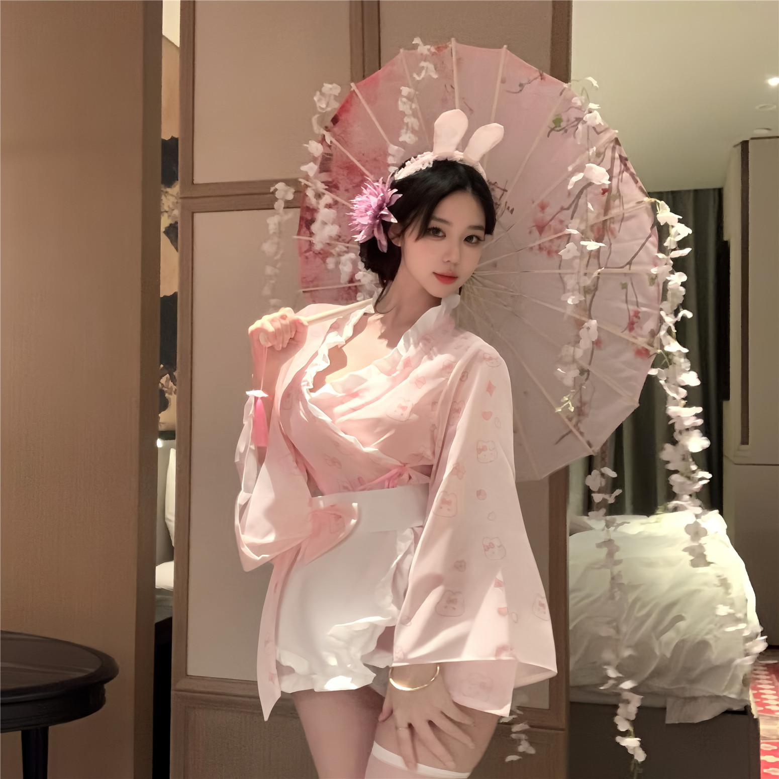 红鸾心动：性感纯欲印花日系和服兔兔 温泉浴袍制服套装