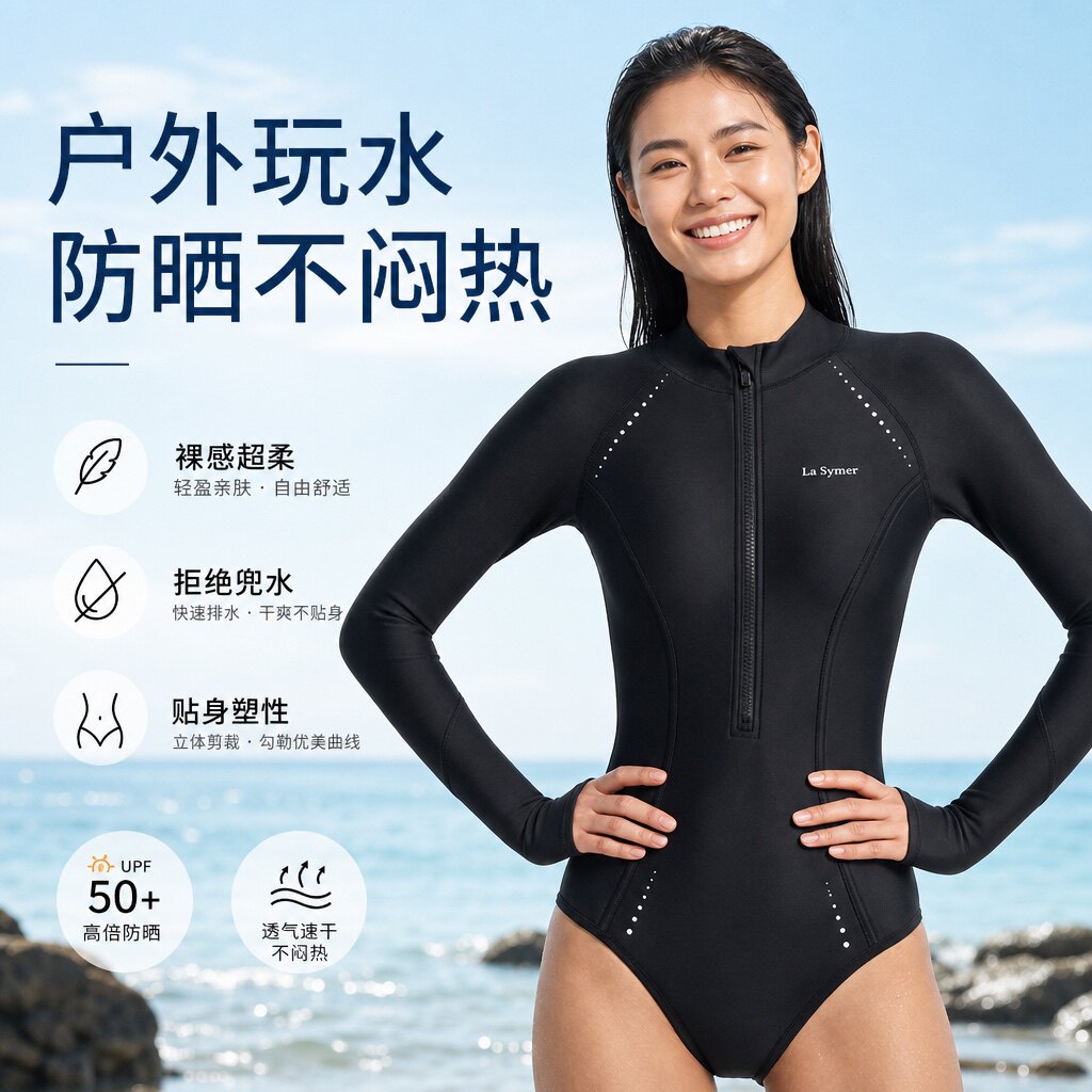 长袖泳衣女士黑色连体分体冲浪浮潜防晒高级成人显瘦遮肚子水母衣