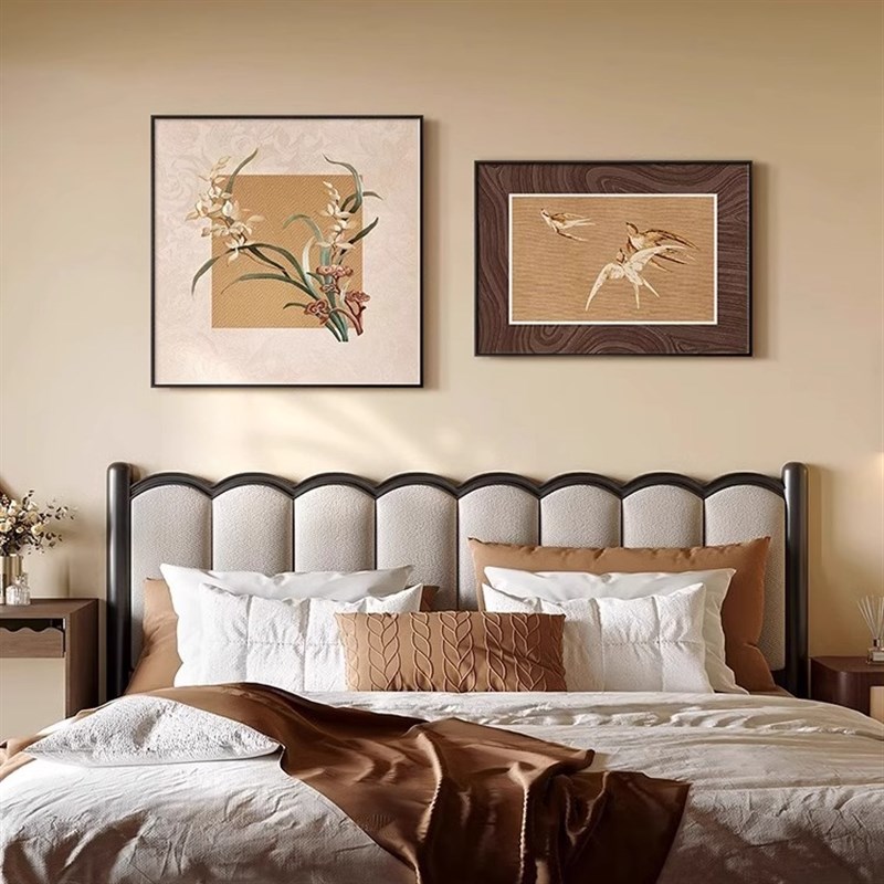 中古风卧室床头装饰画高级感餐厅双联壁画房间背景墙宋代美学挂画