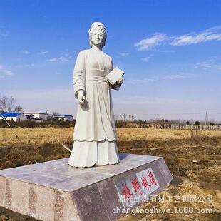 厂家定制芝麻白花岗岩人像雕塑3.5米高杜师娘石像新农村雕塑摆件