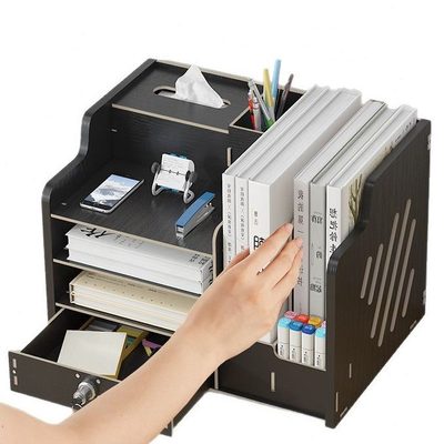 甄选桌面收纳盒公室用品大号抽屉文具多层文件架木质储物书桌置物