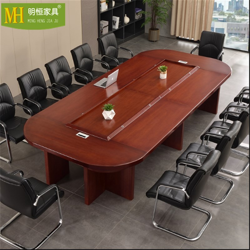 云南办公室会议桌长桌椭圆形实木贴皮大型时尚移动油漆会议台客桌
