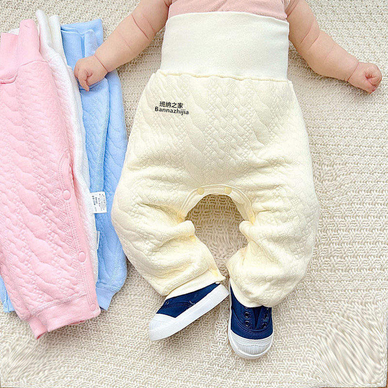 新生儿夹棉无骨婴儿薄棉高腰护肚秋冬大PP带按扣开扣裤子宝宝秋裤
