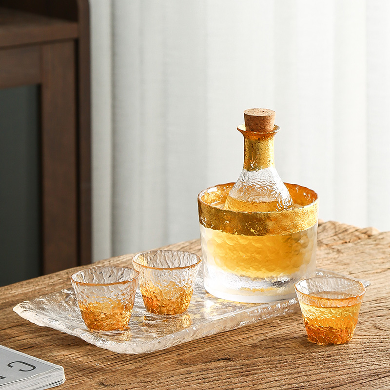 轻奢金箔玻璃酒具套装白酒杯子家用小号一两烈酒杯温酒壶清酒壶
