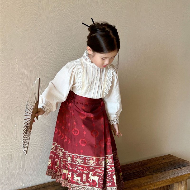 女童中国风古装明制改良马面裙套装2023新款女孩儿童秋季汉服唐装