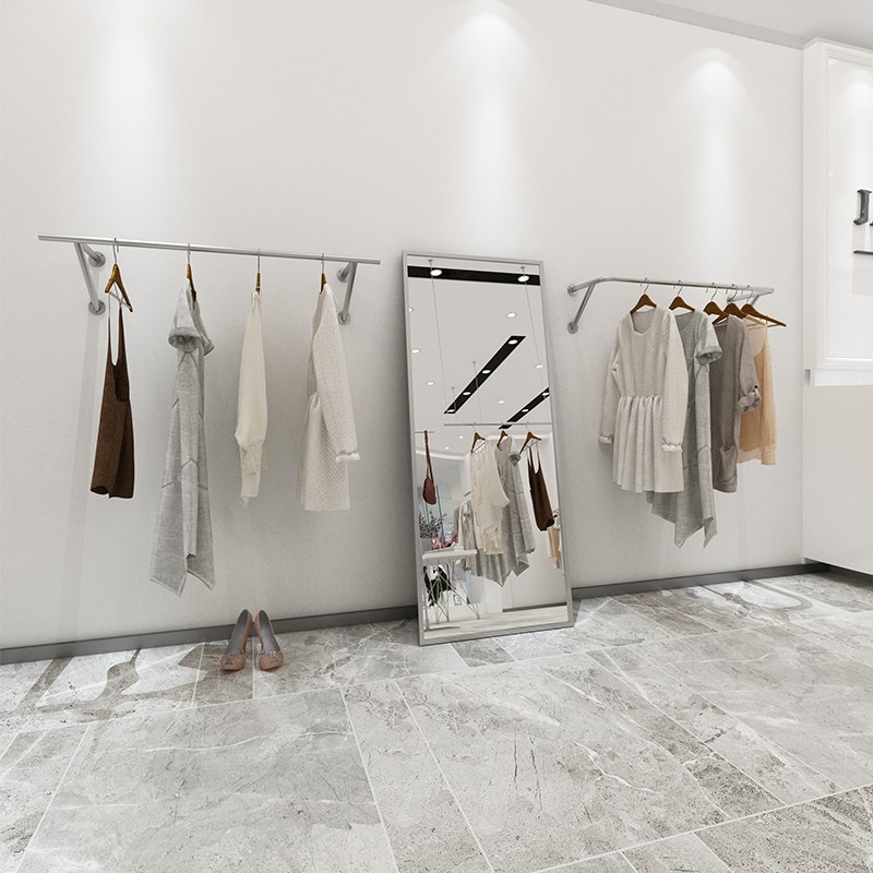 服装店展示架不锈钢拉丝壁挂式衣架女装简约时尚上墙陈列衣服货架