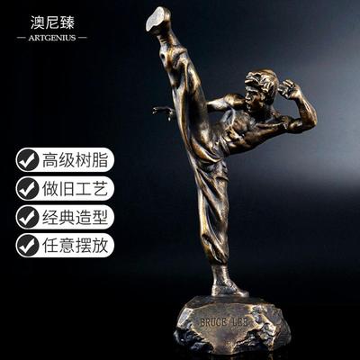 树脂BruceLee李小龙手办摆件人偶模型铜色经典李小龙雕像装饰礼品