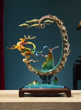 一鹿攀升风景铜鹿摆件开业乔迁礼