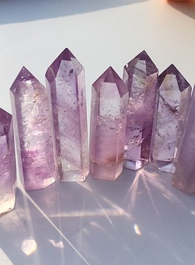 东海天然紫水晶单尖柱原石打磨紫水晶柱六棱柱家居风水摆件批发