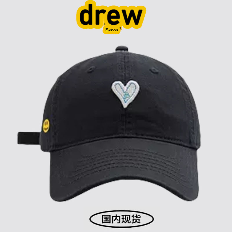 Drew  Sava笑脸水洗做旧爱心刺绣鸭舌帽男女同款棒球帽潮春夏潮帽