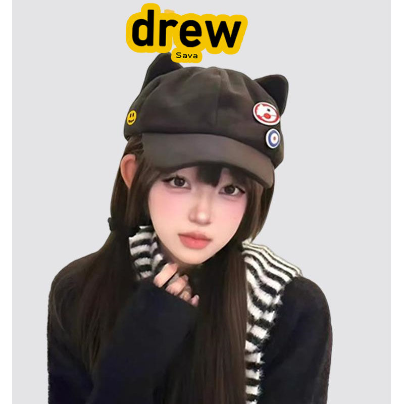 Drew  Sava笑脸鸭舌帽女猫耳朵棒球帽夏季深顶加大加宽檐百搭卡通