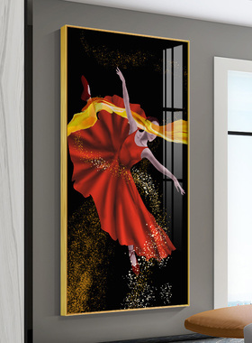 轻奢风人物装饰画橙色美女入户玄关挂画美容院服装店过道壁画单幅