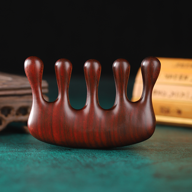 紫檀五指五齿通头部头皮经络按摩梳经络大齿梳檀木头部防静电梳子