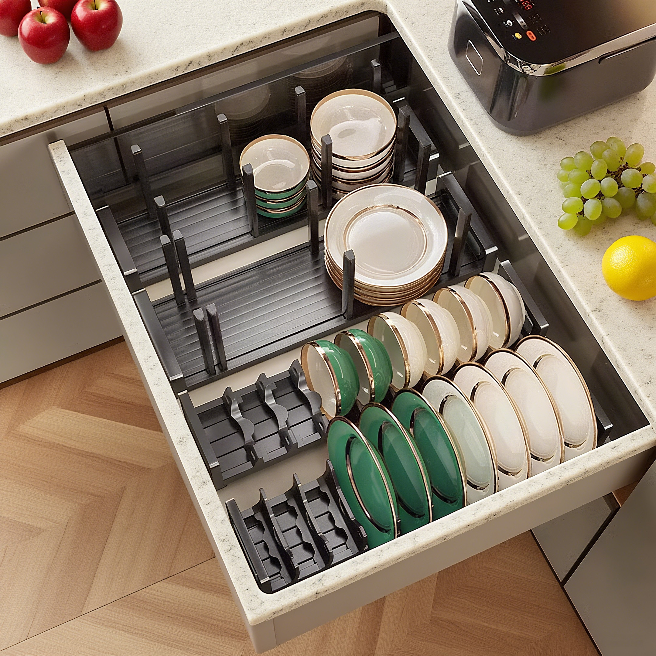 碗碟收纳架【太空铝】厨房拉篮碟子盘子沥水架橱柜餐具筷勺置物盒,厨房/烹饪用具,碗架,淘宝优惠券,粉丝福利购,淘宝优惠卷